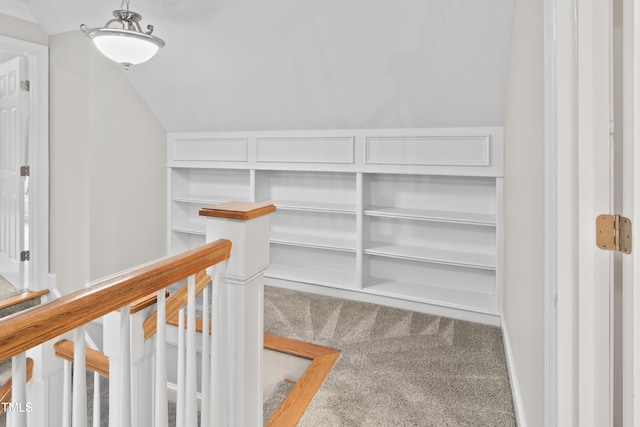 spacious closet with carpet floors and lofted ceiling