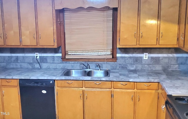 kitchen featuring stainless steel electric range oven, black dishwasher, light countertops, and a sink