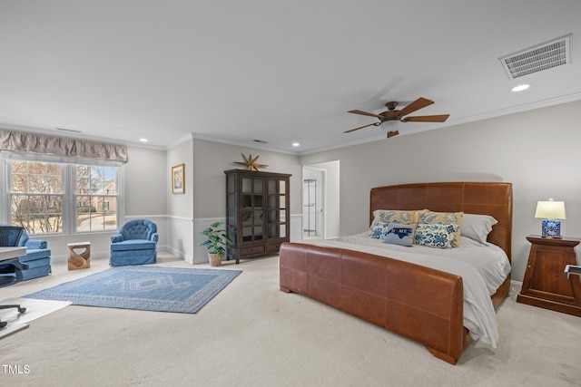 bedroom featuring carpet flooring, recessed lighting, and visible vents