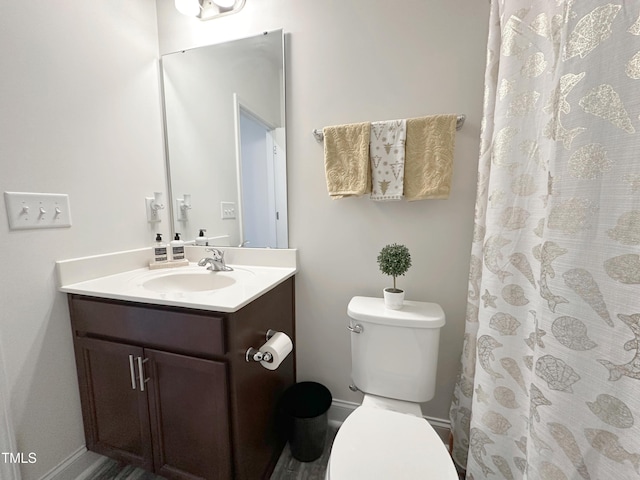 full bathroom featuring vanity, toilet, and a shower with curtain