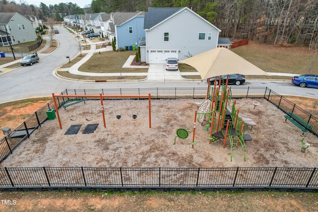 drone / aerial view with a residential view