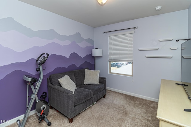 interior space with baseboards and carpet