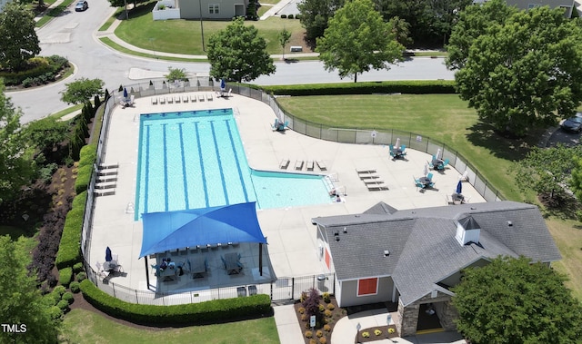 aerial view of a pool