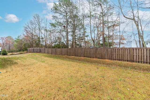 view of yard with a fenced backyard