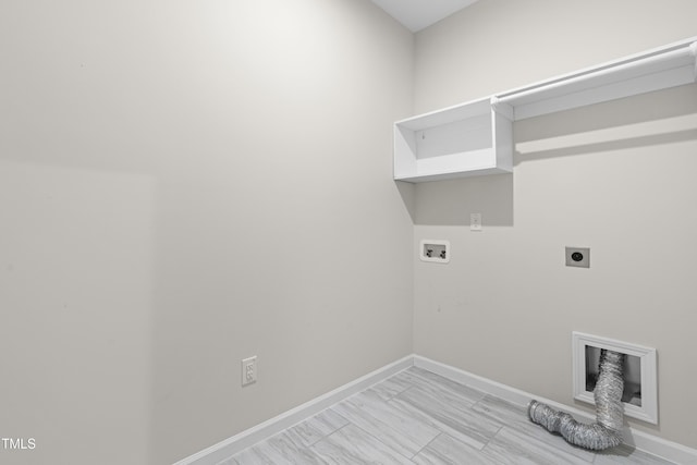 laundry room with laundry area, hookup for a washing machine, baseboards, and electric dryer hookup