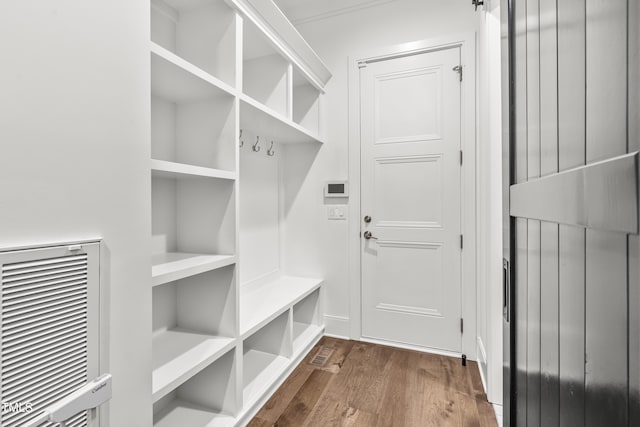 mudroom with dark wood-type flooring