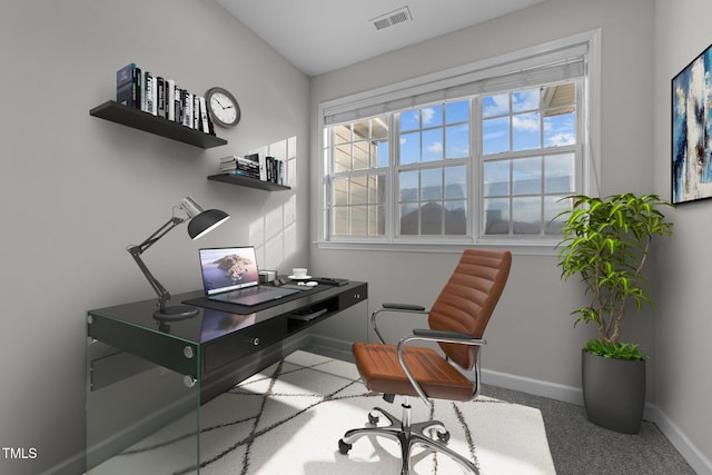 10133 Bessborough Dr, Raleigh, NC 27617 - office area featuring baseboards, lofted ceiling, and visible vents