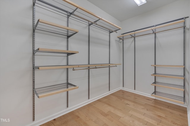 walk in closet with wood finished floors