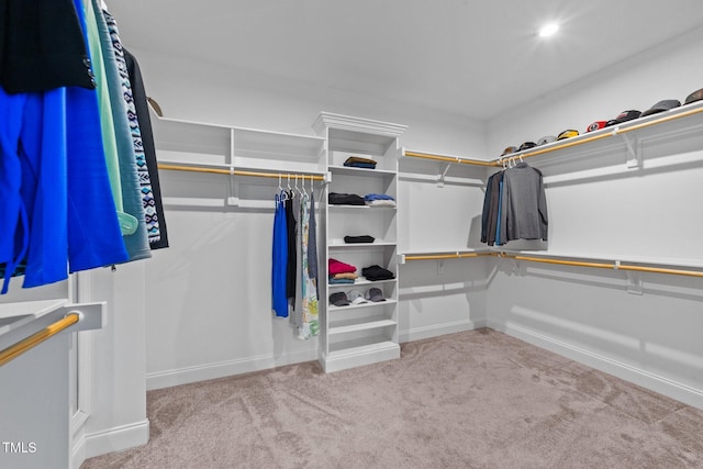 walk in closet with carpet