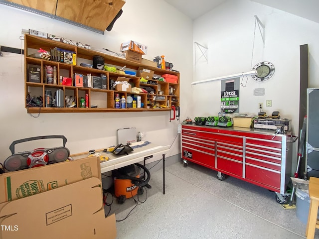 interior space featuring a workshop area