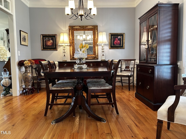 5204 Sandbridge Rd, Bailey, NC 27807 - dining room with a chandelier, ornamental molding, and light wood finished floors