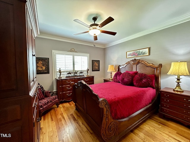 5204 Sandbridge Rd, Bailey, NC 27807 - bedroom with light wood finished floors, crown molding, and a ceiling fan