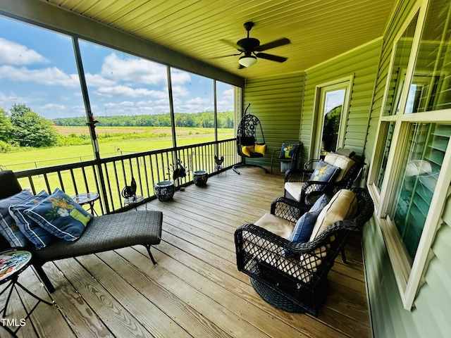 5204 Sandbridge Rd, Bailey, NC 27807 - sunroom / solarium with ceiling fan, plenty of natural light, and a rural view