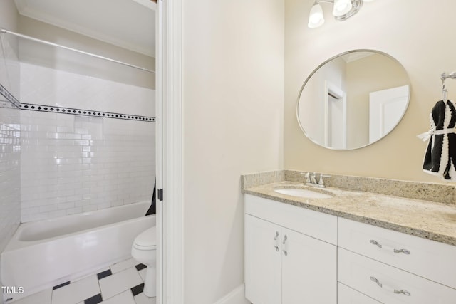 bathroom with vanity, shower / bathing tub combination, and toilet