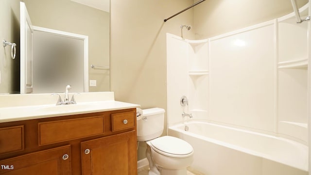 full bathroom with vanity, toilet, and bathtub / shower combination