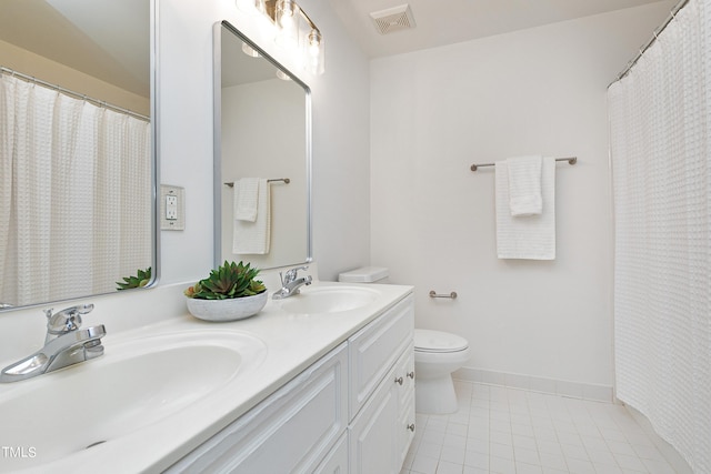 full bathroom with visible vents, tile patterned flooring, a sink, and toilet