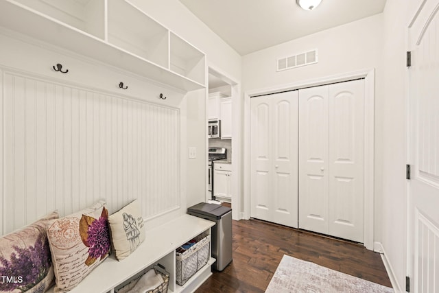 mudroom featuring dark wood finished floors