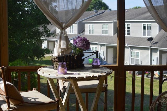 view of wooden balcony with a wooden deck