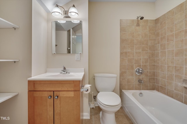 bathroom with tile patterned floors, toilet, vanity, and bathtub / shower combination