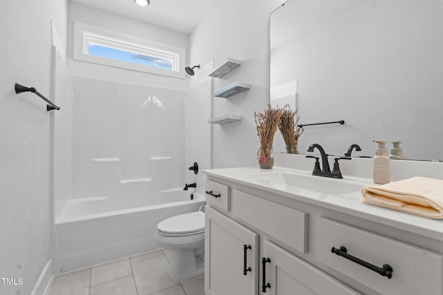 bathroom with shower / bathing tub combination, vanity, and toilet