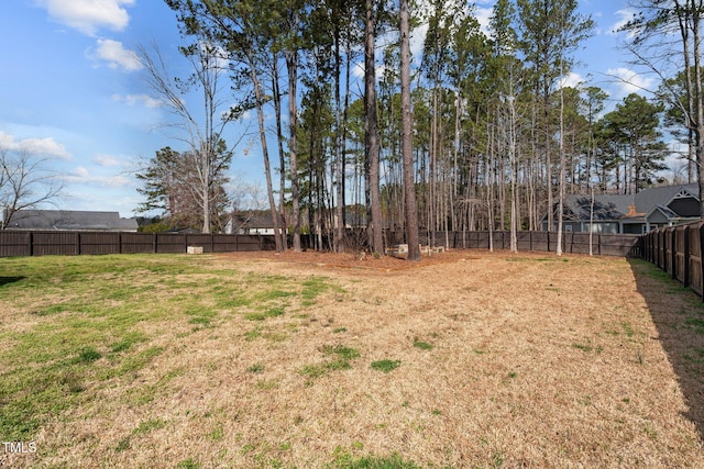 view of yard with a fenced backyard