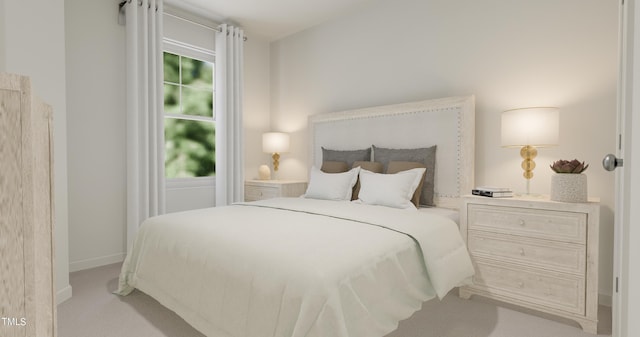 carpeted bedroom featuring multiple windows and baseboards