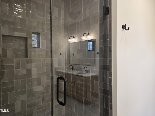 bathroom with a stall shower