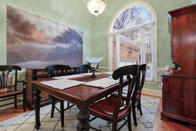 dining room with baseboards and wood finished floors