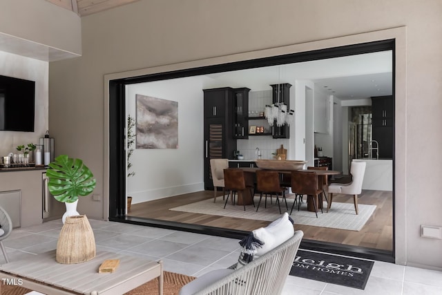 dining space with light wood-style floors