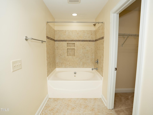 4137 Strendal Dr, Cary, NC 27519 - bathroom featuring shower / tub combination, recessed lighting, baseboards, and visible vents