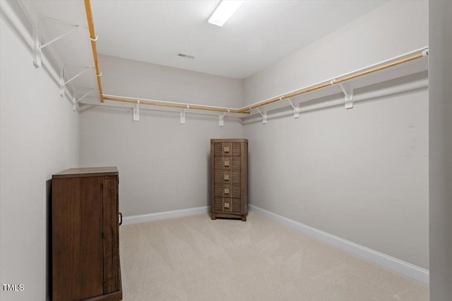 walk in closet with light colored carpet