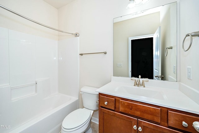 bathroom with toilet, bathtub / shower combination, and vanity