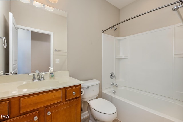 full bathroom featuring toilet, vanity, and shower / bathing tub combination