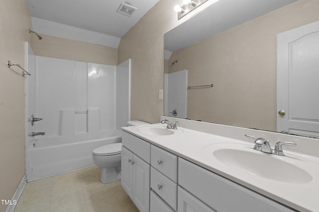 bathroom featuring toilet, tile patterned flooring, visible vents, and a sink