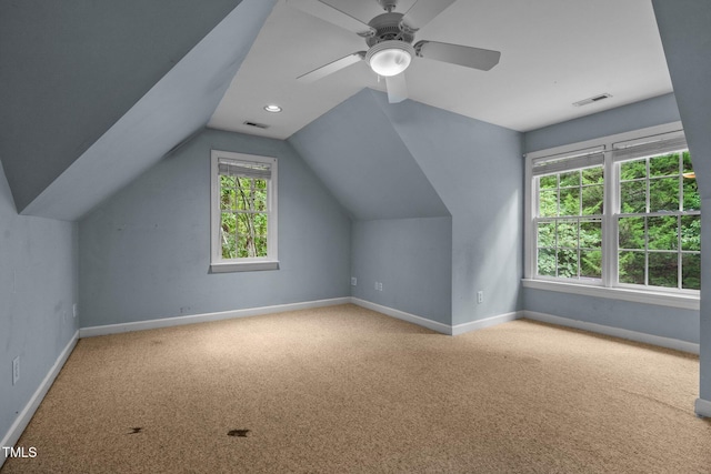 additional living space featuring carpet floors, baseboards, and vaulted ceiling