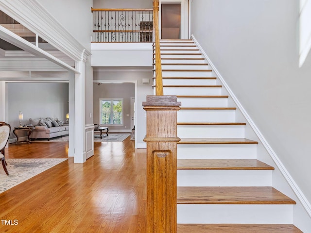 309 Shoreline Dr, Princeton, NC 27569 - stairway with wood finished floors and a towering ceiling