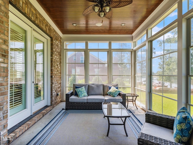 309 Shoreline Dr, Princeton, NC 27569 - sunroom / solarium featuring plenty of natural light, wood ceiling, and ceiling fan