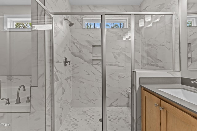 25 Arbor Dr, Youngsville, NC 27596 - bathroom with a stall shower, vanity, and plenty of natural light