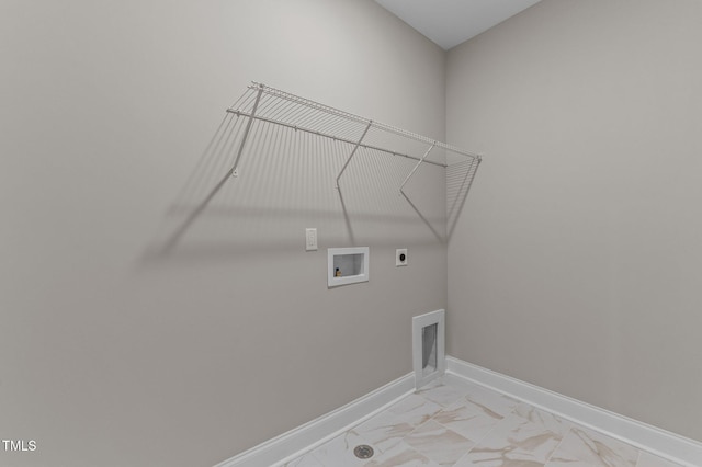 25 Arbor Dr, Youngsville, NC 27596 - washroom with laundry area, marble finish floor, hookup for an electric dryer, washer hookup, and baseboards