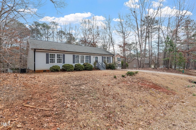 ranch-style home with cooling unit and crawl space