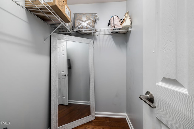 walk in closet with wood finished floors