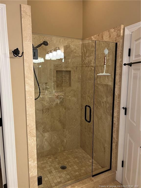 bathroom featuring a shower stall