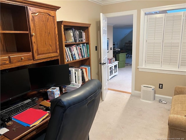 office area with carpet flooring and baseboards