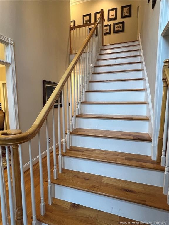 stairway featuring wood finished floors