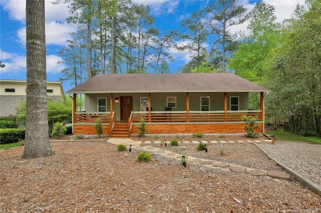 view of front facade with covered porch and roof with shingles