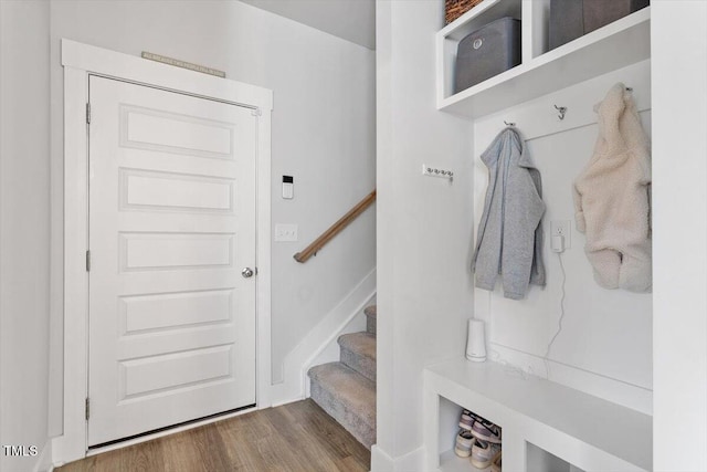 mudroom with wood finished floors