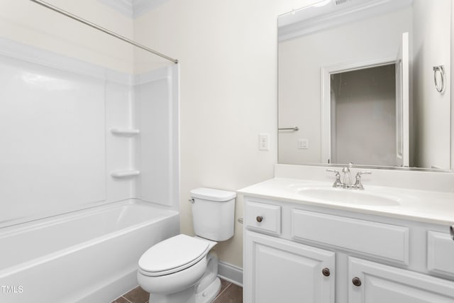 bathroom featuring vanity, toilet, and washtub / shower combination