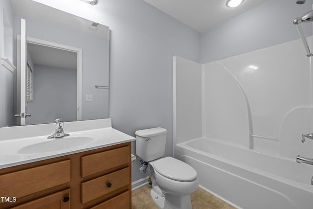 bathroom featuring toilet, vanity, visible vents, shower / bathing tub combination, and tile patterned floors