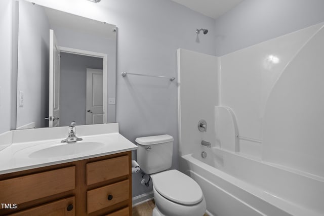 full bathroom with toilet, shower / tub combination, and vanity