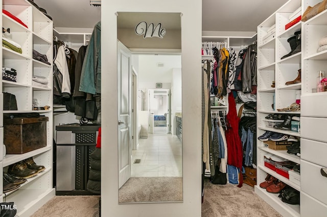 walk in closet with carpet floors